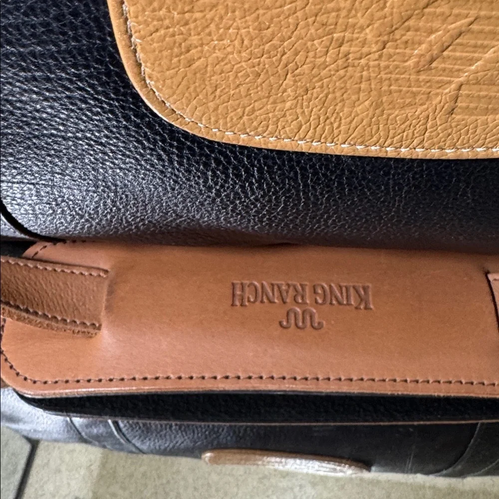 King Ranch Saddle Shop Leather Duffel Bag Black Tan Running W Weekender‎ Travel